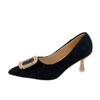 Socialite salto alto elegante pontiagudo dedo do pé 2023 outono nova moda plissado fivela quadrada boca rasa stiletto salto sapatos de camada única para as mulheres