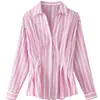 Moda feminina europeia e americana transfronteiriça, best-seller do AliExpress, camisa listrada patchwork da moda em rosa e azul claro