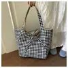 Bolso de cesta tejido de doble cara a cuadros de gran capacidad estilo coreano, moderno, casual de verano, para ir al trabajo, bolso de hombro o debajo del brazo