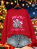 Hola, Sudadera Rosa Navideña con Estampado de Bota para Mujer, Cuello Redondo, Corte Holgado, Pulóver Streetwear