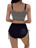 2025 Nuevo Bikini de Baño Europeo y Americano para Mujer Dividido Rayas Color Sólido Tirantes Cruzados Múltiples Cuerdas Bikini