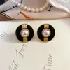 Novos Brincos de Pino Elegantes Simples Estilo Francês Retrô com Esmalte Gota de Óleo Pérola Prata 925 para Mulheres