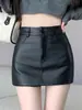 2025 Saia de Couro Sintético Preta Pequena Feminina Primavera e Outono Nova Cintura Alta Justa Sexy Super Quente Sexy Justa ao Corpo Curta