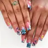 Estilo Europeo y Americano Cortos Chapados en Oro 3D Florales de Lujo Forma de Almendra Manicura Francesa Uñas Postizas Puntas de Uñas Portátiles