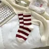 Nuevos Calcetines de Angora Rojos Otoño e Invierno 2024 color vino tinto Calcetines Largos Bordados con Lazo Calcetines Apilados