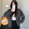 Sudadera con capucha 133 para mujer, nuevo estilo de otoño, prenda exterior versátil, corte holgado y relajado estilo coreano, cárdigan con forro polar para otoño e invierno