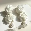 Brincos de Flor de Tecido Enfeites de Orelha de Pérola Temperamento Europeu Americano Comércio Exterior Venda Direta Retrô Fresco Pastoral