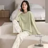 Pijama para Mujer, de Manga Larga y Pantalón Largo, Corte Holgado, Algodón Puro, Suéter de Cuello Redondo, Dulce y Lindo, Adecuado para Chicas Jóvenes, Se Puede Usar Afuera, Conjunto para Estar en Casa