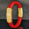 Nuevo Pulsera Tai Sui con Cierre Magnético, Pulsera de Cuero para Hombres, Pulsera de Acero de Titanio con Grabado Budista, Chapado Eléctrico, No se Desvanece