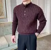 Suéter de punto de imitación de dos piezas para hombre con patrón de trenzas, cuadros, cuello henley, estilo old money, invierno, venta al por mayor de fábrica transfronteriza