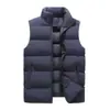 Colete Masculino de Inverno com Gola Alta Tendência Colete sem Mangas Cor Sólida Roupa Externa Espessa Masculina Jaqueta de Algodão Quente sem Mangas