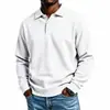 Camisa Polo de Manga Larga Suelta de Color Sólido con Botones Pesados Nueva Europea y Americana para Hombre Ropa Versátil Casual Deportiva Camiseta