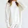 Suéter de punto de cuello alto de color liso para exportación transfronteriza para mujer, estilo europeo y americano, otoño e invierno, suelto y versátil, tejido clásico de estilo perezoso holgado y con efecto adelgazante