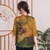 Nueva Camisa de Estilo Chino Nacional con Hilo Xiangyun, Abalorios para Uñas y Hebilla, Cuello Vertical 24 para Madres de Mediana Edad y Mayores, Top Cheongsam Étnico Estampado