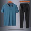 Camisa polo con solapa de seda helada de manga corta, conjunto de camiseta, traje deportivo, nuevo traje de negocios de manga corta para hombres de mediana edad 2024