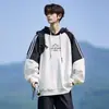 Sudadera con capucha bordada estilo americano oversize de diseñador para otoño, marca moderna para hombre, talla grande, bloques de color, empalme, rayas