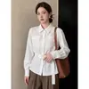 Tiro real~ Nuevo diseño de otoño talla grande, camisa versátil de manga larga con cuello polo y cinturón para mujer
