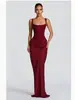 Estilo Europeo y Americano para Mujer, Casual, Manga Larga, Corte Ajustado, Espiga, Puro Deseo, Tirantes Finos, Vestido Largo, Ajustado, Color Sólido, Bodycon