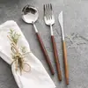 Juego de Cubiertos de Madera Coloridos para Filete, Tenedor y Cuchara de 3 Piezas de Fábrica Portuguesa Acero Inoxidable 304 Vajilla para Comida Occidental juego Cuchara y Tenedor