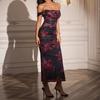 Vestido plisado de malla espiga de pescado de comercio exterior transfronterizo Europeo y americano Sexy sin espalda Hombro ajustado Cadera