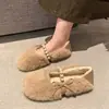 Zapatos planos cómodos para conducir para mujer, nuevo estilo de invierno 2026, planos de felpa con punta redonda, zapatos de algodón engrosados y forrados de felpa