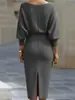 2026 Plataforma Independiente Europeo y Americano Transfronterizo Amazon Moda Cuello Oscilante Mangas de Murciélago Caídas Vestido de Longitud Media Ropa para Mujer
