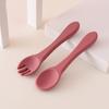Garfo Colher de Silicone para Bebê com Cabo de Madeira Suplementação Doméstica Garfo Colher de Silicone com Cabo de Madeira adequado Colher de Alimentação Infantil Resistente a Quedas