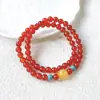 Qianjing Wanma Atacado Pulseira de Ágata Vermelha Natural DIY Duplo Círculo Contas Redondas Pequenas Joias Pulseira de Ágata