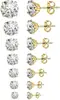 Aretes de botón de acero inoxidable de cuatro puntas con circonita, tachuelas integradas minimalistas para el cartílago de la oreja, aretes de lujo ligero de alta gama con bolitas redondas, discos redondos y mariposas