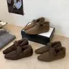 Otoño e Invierno Cabello Rizado Zapatos Birkenstock Ropa de Exterior para Mujer Calentitos con Felpa Zapatos de Algodón Perezosos sin Cordones Cuero Mate Retro Medias Zapatillas