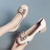 Zapatos Planos de Moño para Mujer, Piel Suave, Suela Suave, Zapatos de Madre, Nuevo Estilo Primavera y Otoño, Tacón Grueso, Zapatos Versátiles para Mujer, Zapatos de Piel para Mujeres de Mediana Edad