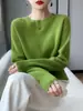 Suéter gola redonda simples cor sólida ponto osmanthus feminino outono e inverno novo solto casual para o trabalho malha totalmente em lã manga longa