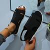 Zapatos de Mujer Transfronterizos Verano 2022 Nuevo Estilo Tejido de Malla Diamante Caliente Transpirables Color Puro Pedrería Zapatos de Playa Ligeros Talla Grande Sandalias de Mujer
