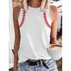 2022 Verão Europeu e Americano Transfronteiriço Novo Colete Feminino Sem Mangas baseballmom Camiseta com Estampa de Letras de Baseball