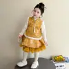 Conjunto de Vestido Hanfu de Estilo Chino Tradicional para Niñas Otoño e Invierno para Niños Mayores, Atuendo de Invierno de Nuevo Estilo Chino para Celebraciones de Año Nuevo