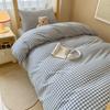 Juego Sencillo de Algodón de Cuatro Piezas Sin Estampado, Sábanas para Dormir Desnudo Amigables con la Piel, Funda de Edredón, Ropa de Cama, Juego de Tres Piezas a Cuadros para Dormitorio