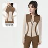 Casaco de Roupas de Yoga Feminino Slim-fit Secagem Rápida Cor de Contraste Primavera e Outono Top Esportivo para Corrida Treino de Pilates Fitness Manga Longa