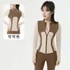 Conjunto de Yoga Transfronterizo para Mujer de Primavera y Otoño, Chaqueta de Manga Larga con Cuello Alto y Bloques de Color, Conjunto de Pilates y Fitness de Cintura Alta para Cadera de Durazno