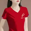Camiseta de manga corta con excedente de comercio exterior transfronterizo para madres de mediana edad, top de verano para mujer, holgado y adelgazante