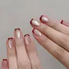 Uñas Cortas Portátiles TikTok Premium Rayadas Color Vino Tinto Ojo de Gato Puntas para Uñas para Niñas, Uñas Postizas Iluminadoras