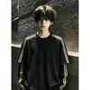 Roupa Esportiva de Basquete Juvenil Preta Americana Camiseta Listrada de Fio Duplo Homens e Mulheres Hoodie de Gola Redonda de Manga Longa Falso Duas Peças
