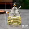 Tarro de miel de vidrio transparente para el hogar con tapa, varilla agitadora de vidrio, botella de miel, tarro de vidrio transparente creativo