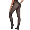 Exclusivos transfronterizos falsos transparentes talla extra grande enterizos con entrepierna leggings cálidos para mujer pierna desnuda forrados de polar engrosados pantimedias tono de piel