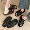 Pantuflas de moda para mujer con plataforma y punta abierta, pantuflas casuales de lana de cordero para otoño e invierno, estilo de celebridad de internet 2026