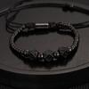 Pulseira de Corda Tecida Ajustável Hip Hop Masculina Coroa de Cobre Retrô Europeia e Americana Contas de Abacaxi de Aço Titânio Galvanizado a Vácuo