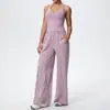 Estilo Europeo y Americano Micro-Cepillado Color Sólido Espalda Racer Chaleco Deportivo Pantalones de Yoga Pantalones Rectos Sueltos Conjunto de Ropa de Yoga para Fitness