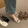Sandalias de Tira Cruzada y Punta Abierta Estilo Francés Impresionantes Brisa Nocturna para Mujer 2025 Nuevas Sandalias Casuales de Tacón Alto y Chanclas
