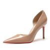 Zapatos de Tacón Alto con Corte Lateral Modelo Nuevo 2026 Cl Color Rojo Nude con Suela Roja para Mujer, Tacones Finos Cómodos, Punta Fina, Zapatos de Salón Sexy de Charol Profesional