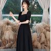 Vestido Negro de Cóctel 2026 Nuevo Estilo Otoño y Primavera para Exámenes Artísticos, Anfitrión, Corte Ajustado, Adelgazante, Reunión Anual, Vestido de Banquete, Vestido