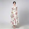 Vestido de Noche Transfronterizo Europeo y Americano con Estampado Floral y Dobladillo Amplio, Ropa de Alta Gama para Madres, Vestido para Banquetes de Boda, Adecuado para el Uso Diario y Fiestas